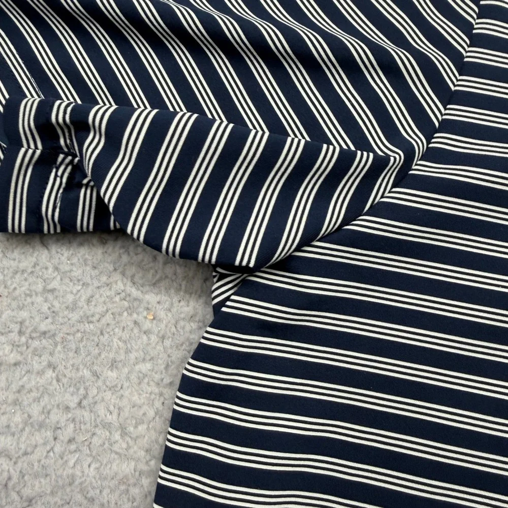 Adidas CD3364 Mens Size Large Navy Striped S/S Stretch Golf Polo Shirt A2B001